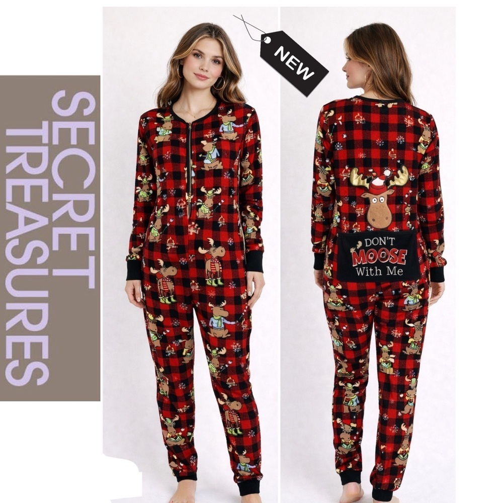 NWT Trap door flannel red/black checked moose sleeper sz S
